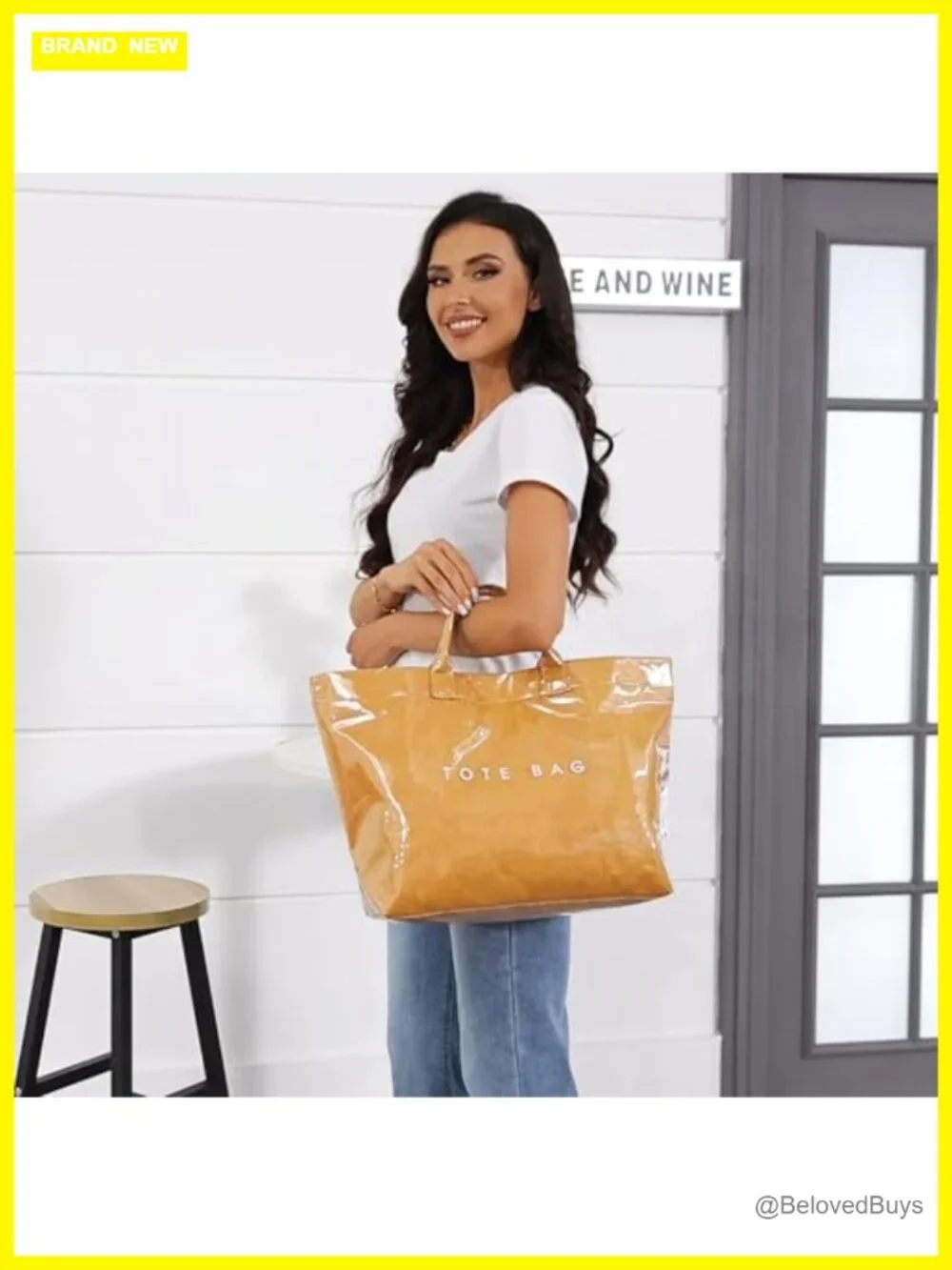 Large Paper Tote Bag with Letter Print Clear Shopping Hobo Bag